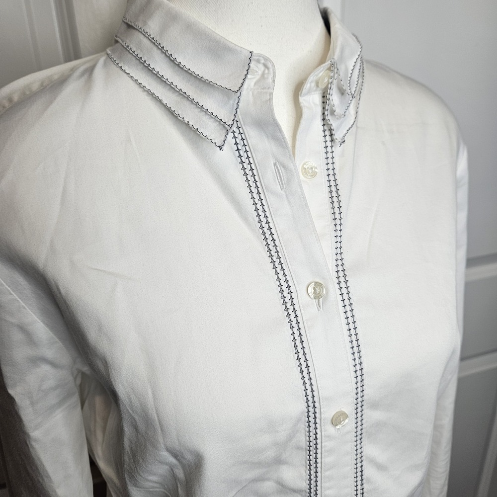 Brooks Brothers Women's Red Fleece Button Up Shirt White Size 8 Ruffle Cuff